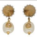 Gucci Jewelry | Gucci Gold Interlocking Gg Pearl Earrings | Color: Gold/White | Size: Os
