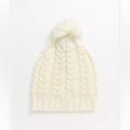 Anthropologie Accessories | Anthropologie Knit White Beanie / Hat With Pom Pom Os Winter Accessories | Color: Cream/White | Size: Os