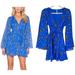 Free People Dresses | Free People Lilou Printed Dress In Cobalt Combo Bell Sleeves Size Xs | Color: Blue/Cream | Size: Xs