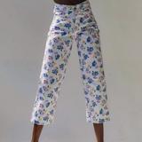 Anthropologie Pants & Jumpsuits | Anthropologie Tach Medium Floral Cotton Denim Cropped Pants | Color: Blue/White | Size: M