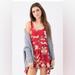 Free People Dresses | Free People Red Floral Voile Lace Trapeze Slip Mini Boho Festive Dress Size Xs | Color: Pink/Red | Size: Xs