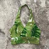Anthropologie Tops | Anthropologie Multi Green Palm Leaf Print V Neck Waist Tie Beach Halter Tank Top | Color: Green/White | Size: 0