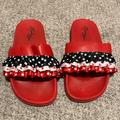 Disney Shoes | Disney Minnie Mouse Cloth Ruffle Sandal Flats Size 8/9 Shoes | Color: Black/Red | Size: 8