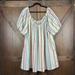 Madewell Dresses | Madewell Women's Puff-Sleeve Trapeze Mini Dress In Rainbow Stripe Size 3x | Color: Blue/Green | Size: 3x