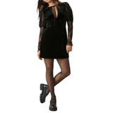 Free People Dresses | Free People Black Midnight Hour Lace Sleeve Velvet Minidress Nwt - Reemoly | Color: Black | Size: L