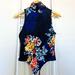 Free People Tops | Free People Sleeveless Turtleneck Floral Bodysuit Size M | Color: Black/Blue | Size: M