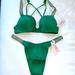 Victoria's Secret Swim | 2 Pc Set Victoria's Secret 32a Bombshell Bikini Smal Bottom Shine Strap Swimsuit | Color: Green/Silver | Size: 32a