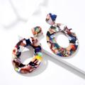 Anthropologie Jewelry | 2/$35 Marbled Mosaic Hoop Dangle Earrings D19 | Color: Blue/Red | Size: Os
