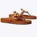 Tory Burch Shoes | Nib Tory Burch Metal Miller Cloud Coin Leather Thong Sandal Miele Brown Us 7 | Color: Brown/Gold | Size: 7