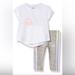 Adidas Matching Sets | Adidas Baby Girl Capri Leggings & Tee Shirt Outfit Ombr Rainbow Watercolor 3m | Color: Gray/Pink | Size: 0-3mb