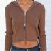 Brandy Melville Tops | Brandy Melville Brown Ribbed Zip Up Hoodie Sweater Sweatshirt Hooded One Size | Color: Brown | Size: One Size