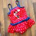 Disney Swim | Disney 3t Girls One Piece Minnie Mouse Lined Ruffled Swimsuit | Color: Blue/Red | Size: 3tg