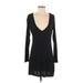 White House Black Market Casual Dress - Mini Plunge Long sleeves: Black Solid Dresses - Women's Size Small