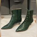 J. Crew Shoes | J Crew Leather “Croc” Effect Booties | Color: Green | Size: 7