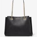 Michael Kors Bags | Michael Kors Teagan Large Pebbled Leather Shoulder Bag Color Black Nwt | Color: Black/Gold | Size: Various