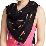 Kate Spade Accessories | Kate Spade Black Multicolor Birds Scarf With Pompom Fringe Edge | Color: Black/Pink | Size: Os