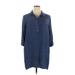 Faded Glory Casual Dress - Shift Collared 3/4 sleeves: Blue Print Dresses - Women's Size X-Large