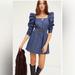 Free People Dresses | Free People Women’s Molly Puff Sleeve Retro Western Denim Mini Dress Size M | Color: Blue | Size: M