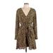 Missguided Casual Dress - Mini V Neck Long sleeves: Brown Leopard Print Dresses - Women's Size 10