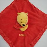 Disney Toys | Disney Winnie The Pooh Lovey Security Blanket Rattle Plush Toy Red Satin Trim | Color: Gold/Red | Size: Osbb