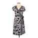 Apt. 9 Casual Dress - Wrap V Neck Short sleeves: Purple Print Dresses - Women's Size Small