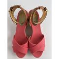 Coach Shoes | Coach Women 8b Henrey Espadrilles Sandal Wedge Heel Canvas Leather Ankle Strap | Color: Pink/Tan | Size: 8