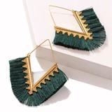 Anthropologie Jewelry | Anthropologie Gold Plated Green Fringe V-Hoop Earrings | Color: Gold/Green | Size: Os