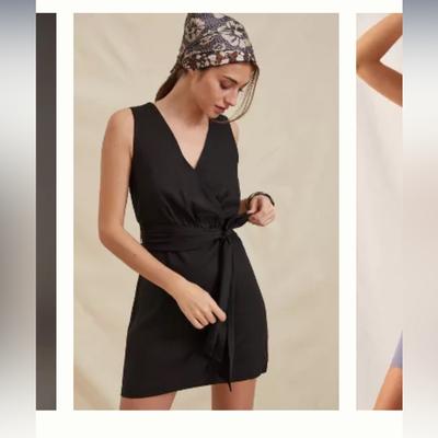Anthropologie Dresses | Black Linen Wrap-Style Mini Dress | Color: Black | Size: L