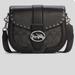 Coach Bags | Coach Black Georgie Saddle Bag Signature Canvas With Rivets! Like New ! | Color: Black/Silver | Size: Os