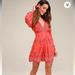 Free People Dresses | Free People Coryn Coral Orange Print Long Sleeve Dress, Size 8 | Color: Pink/Red | Size: 8