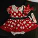 Disney Dresses | Disney World Disney Official Minnie Mouse Onesie Dress With Ears Headband | Color: Red | Size: 6-9mb