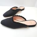 J. Crew Shoes | J. Crew Ruffled Mule Shoes Size 9.5 Black Canvas Slip On Open Back Dressy Shoe | Color: Black | Size: 9.5