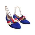 Gucci Shoes | Gucci Sylvie Bow Web Stripe Ballerina Flats Eu 38 Us 8 Suede Slippers Slides | Color: Blue/White | Size: 38eu