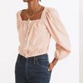 Madewell Tops | Madewell Puff-Sleeve Button-Front Crop Top In Embroidered Stripe Nc588 | Color: Orange/Red | Size: L