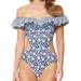 Jessica Simpson Swim | Jessica Simpson Women's Patched Up Ditsy Floral Cut-Out Ruffle Off The Shoulder | Color: Blue/White | Size: Xl