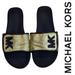 Michael Kors Shoes | Michael Kors Gold Glitter Velcro Logo Slides | Color: Black/Gold | Size: 7.5