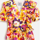 J. Crew Tops | J Crew Collection Ruffle Floral Wrap Top Classic Peplum Yellow, Pink Purple Nwt | Color: Pink/Yellow | Size: Xs