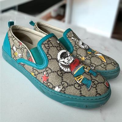 Gucci Shoes | Gucci Kids Space Cat Slip On Shoes Size 33 Designer Luxury Limited Edition Style | Color: Blue/Green | Size: 33beu