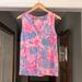 Lilly Pulitzer Tops | Lilly Pulitzer Sleeveless Top Tank Pink White Blue Size Med 100% Cotton V Neck | Color: Blue/Pink | Size: M