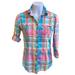 American Eagle Outfitters Tops | American Eagle Outfitters Plaid Fitted 3/4 Sleeve Button Up | Color: Blue/Pink | Size: Xs