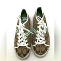 Coach Shoes | Coach Green, White, Brown Folly Signature Casual Sneakers Tennis Shoes 8.5 | Color: Green/White | Size: 8.5