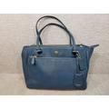 Coach Bags | Coach Women's Blue Saffiano Leather Charm Zipper Double Handle Satchel Bag | Color: Blue | Size: Os