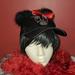 Disney Accessories | Disney Minnie Mouse Black Satin Ball Cap Rhinestone Puff Fabowlous! Fur Goth New | Color: Black/Red | Size: Os