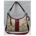 Coach Bags | Coach Signature Tan Brown Canvas Red Stripe Zipper Closure Hobo Crossbody Bag | Color: Red/Tan | Size: Os