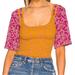 Free People Tops | Free People Marigold Smocked Top In Golden Combo. Nwt! Sz S | Color: Gold/Pink | Size: S