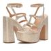 Jessica Simpson Shoes | Jessica Simpson Meitini Rhinestone Ankle Strap Block Heel Open Toe Heeled Sandal | Color: Gold | Size: Various