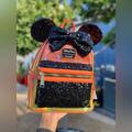 Disney Bags | Disney Park Halloween Loungefly Orange And Black Sequins Mini Backpack | Color: Black/Orange | Size: Os