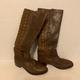 Anthropologie Shoes | Jasper & Jeera Leather Moto Boots 38 Brown Beaded Buckle Knee High | Color: Brown | Size: 8