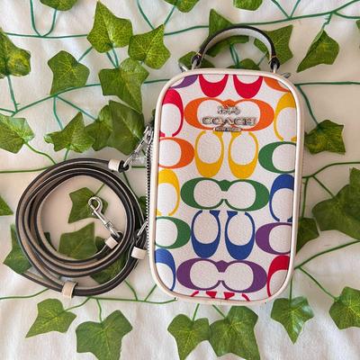 Coach Bags | Coach Eva Phone Crossbody In Rainbow Signature Canvas Ck189 | Color: Red | Size: Os