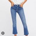 Free People Jeans | Free People Raw Hem Straight Crop Mid Rise Jeans Flare Denim | Color: Blue | Size: 25